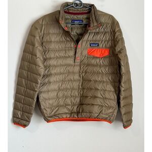 Patagonia Down Snap T Pullover Jacket Women's Small Brown Orange Puffer Jacket